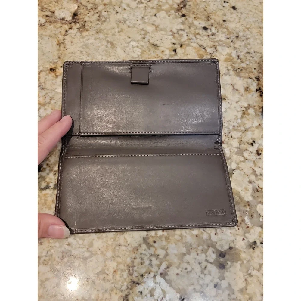 Coach Brown Leather ID Card Holder Bifold Wallet Clutch W/ Check Book Cover